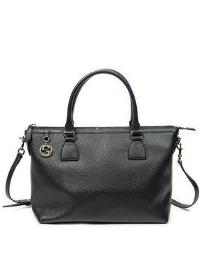 Gucci Large GG Charm Zip Tote Black Gray Calfskin Leather
